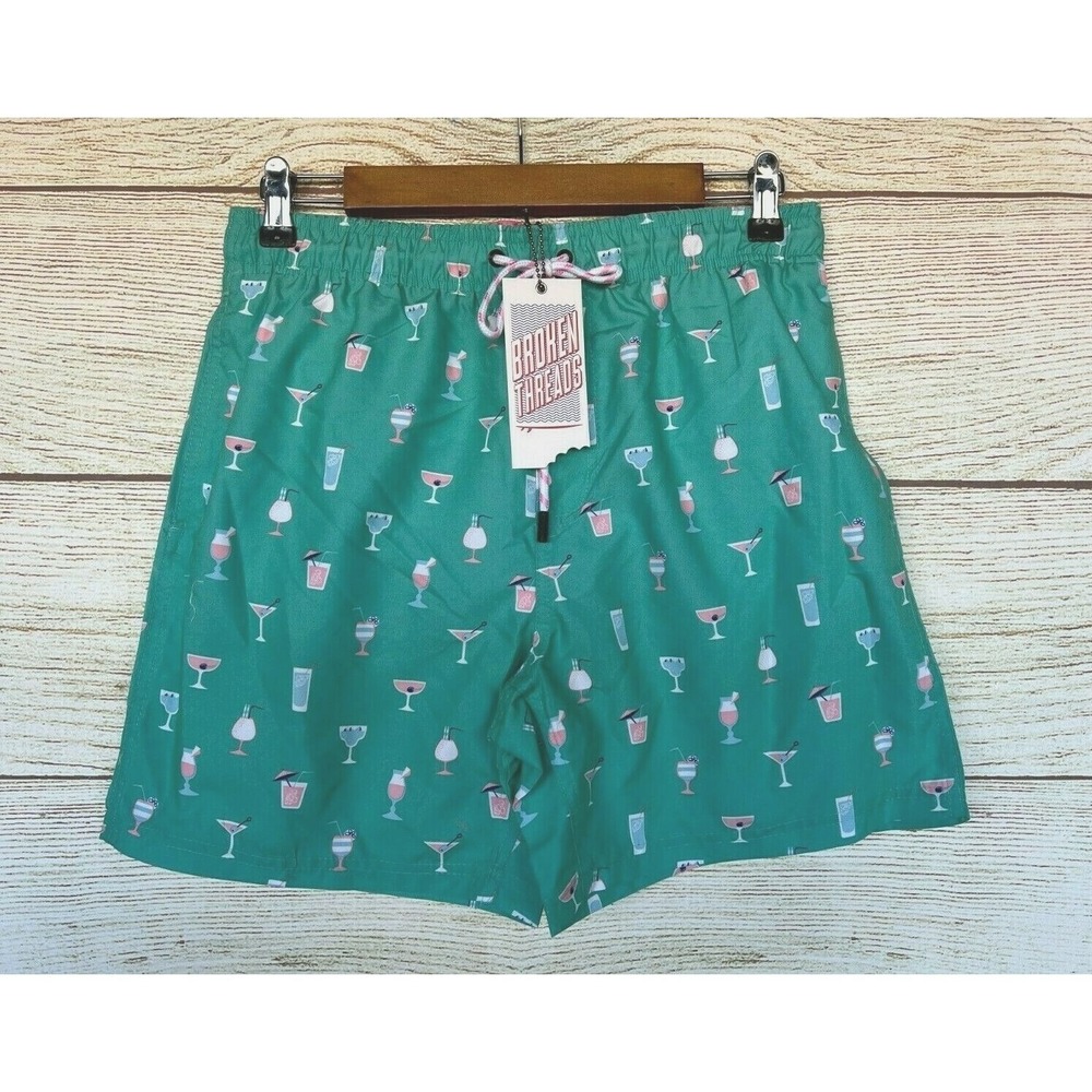 Broken Threads Trunks Swim Mens Size Small Drinks Pattern Swim Trunks Shorts New